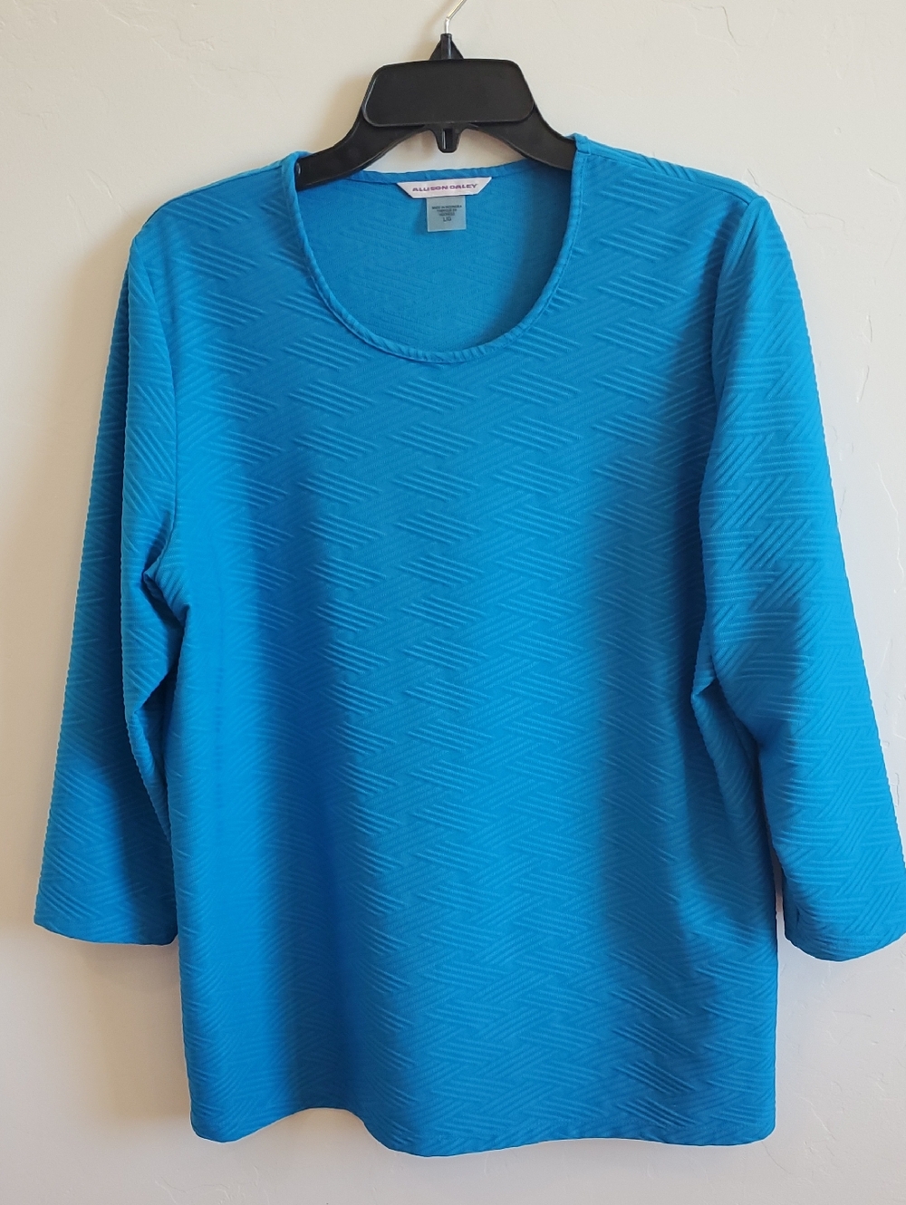 Allison Daley Bright Teal Textured Scoop Neck Long Sleeve Top - Picture 3 of 8